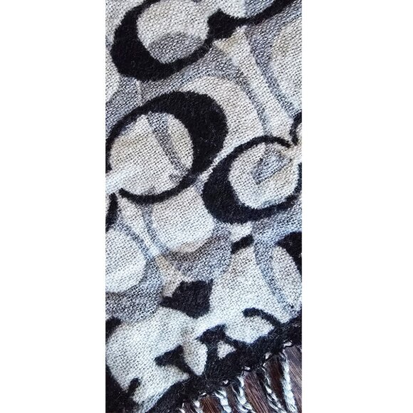 Y2K Coach Dream Reversible Merino Wool Muffler Fringe Scarf Black Gray and Ivory - Picture 2 of 3